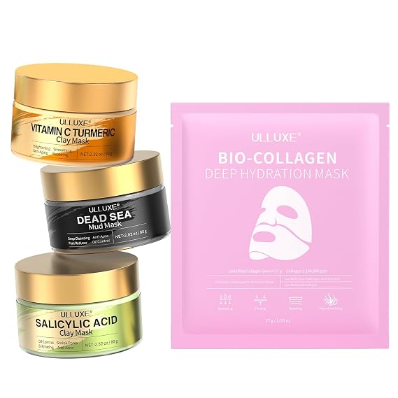 Face Masks Skincare, Facial Clay Mask Set + Collagen Face Mask for All Skin Types, Pores Cleansing, Hydrating, Firming, Improving Elasticity, Facial Masks Gift for Women