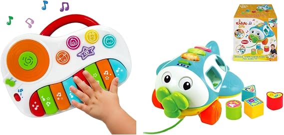 Kiddolab Musical Piano Toy & Shape Sorter Plane Combo - Interactive Learning Set for Toddlers 1-3 Years with Lights, Music, and Creative Exploration.