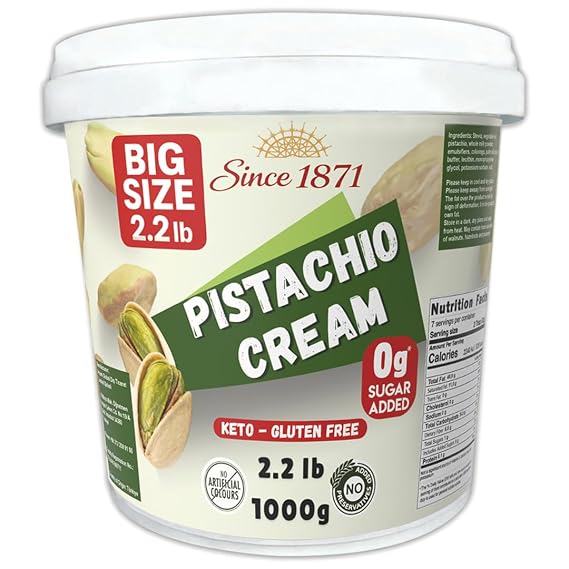 Sugar Free Dubai Style Pistachio Cream, Keto Friendly Bulk Tub - 2.2lb / 1 kg Premium Pistachio Cream For Dubai Chocolate, Best options Pistachio Butter, Perfect Taste For Dubai Chocolate 35.2 ounce
