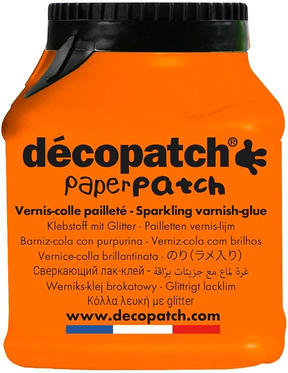 Decopatch - Ref PP150PAILO - PaperPatch Glue with Glitter - 180g Tub - Formualted with Varnish, No Pull-in or Crinkle, Suitable for Wood, Metal, Plastic & More.