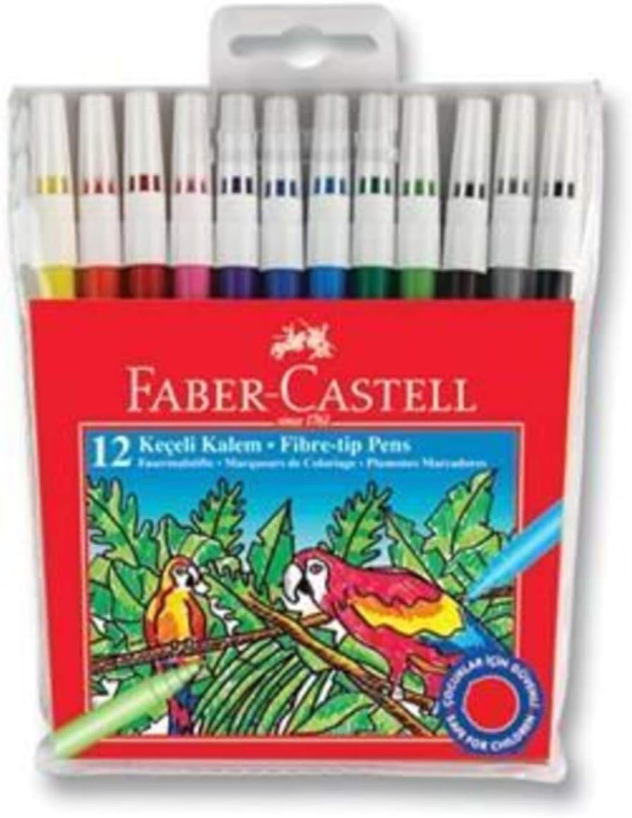 Faber-Castell Keçeli Kalem 12 Renk, Parlak Renkler, Su Bazlı Yıkanabilir Mürekkep, Çocuklar İçin Güvenli