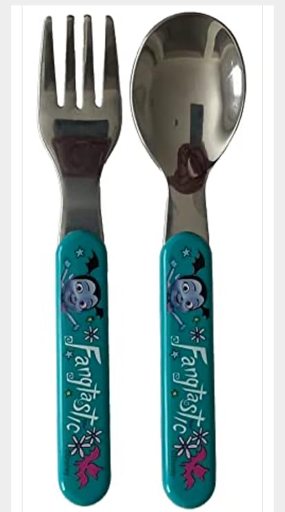 Zak Designs Vampirina 2pc Children's Flatware Set ( Melamine, Lavender, Glossy, Dishwasher Safe)