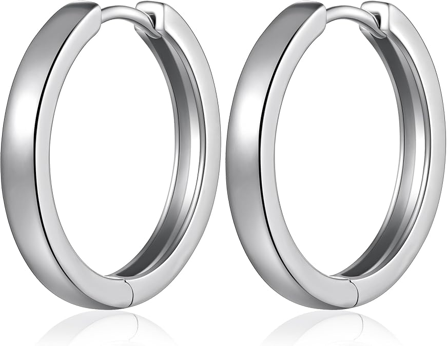 Jiamiaoi Huggie Hoop Earrings For Men Women,Silver Hoop Earrings 18mm/21mm/25mm, Nickel Free Earring Hoops for Sensitive Ears