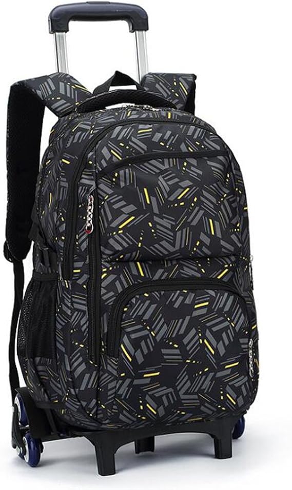 Rolling Backpack School Bag Large Capacity Backpack for Girls and Boys Rolling Trolley Bag 6 Wheels Climbing Stairs Multi-Color 2XL Yellow Stripe