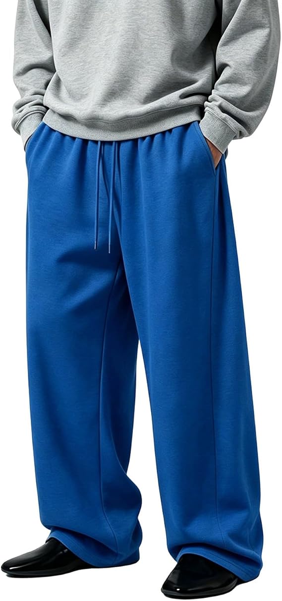 Men Wide Leg Sweatpants Loose Baggy Draped Straight Leg Casual Lounge Pants
