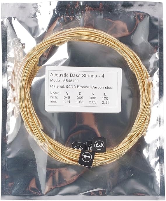 Acoustic Bass Strings 4-String Set Brass Winding Carbon Steel Core 045–100 Gauge Precise Sound Flexible Fit for Folk Upright Acoustic Bass Guitar