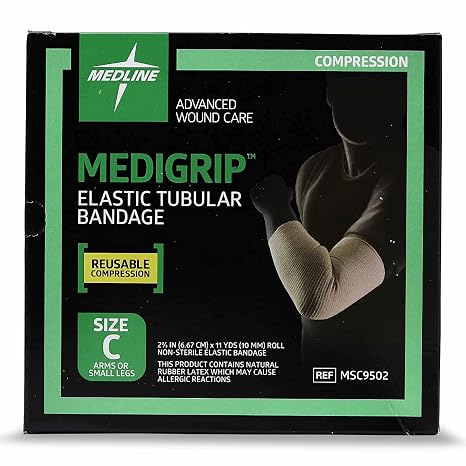 Medline Medigrip Elastic Latex Tubular Support Bandage, Size C (6.8 cm) for Adult Arms or Legs, 1 Count