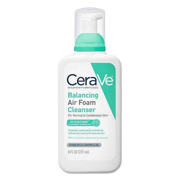 CeraVe Air Foam Face Wash, Hydrating Facial Cleanser, Combination Skin, 8oz | Foaming Facial Cleanser That Balances Combination Skin, Delivering 8-Hour Oil Control and 24-Hour Hydration