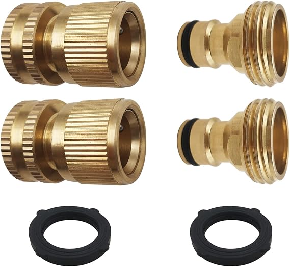 Garden Hose Connector, 3/4 Inch Garden Hose Quick Connect Fittings (2-Pack) Solid Brass Hose Adapter
