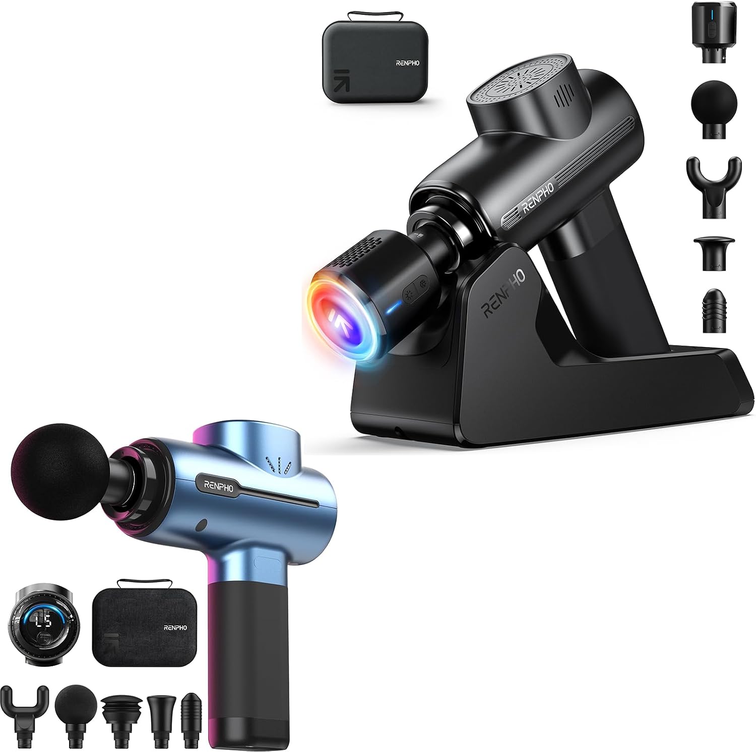RENPHO Massage Gun Deep Tissue with Charging Stand, Heat and Cold Head, Powerful Portable Back Massager Gun for Athletes, Handheld Back Massagers, Carry Case