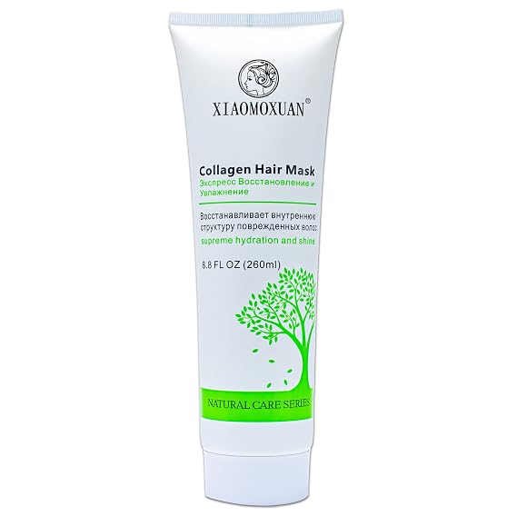 Xiaomoxuan Organic Collagen Mask for Dry Damaged Hair - Natural Deep Conditioning Hair Moisturizer with Tea Tree Oil - Split End Repair Treatment Masque, 8.8 Fl Oz