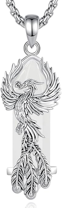 AEONSLOVE Dragon & Phoenix Necklace with Healing Crystal Amethyst/Obsidian/Turquoise/Lapis Lazuli/Malachite/Clear Quartz/Rose Quartz/Carnelian Crystal Jewelry Gifts for Women Men