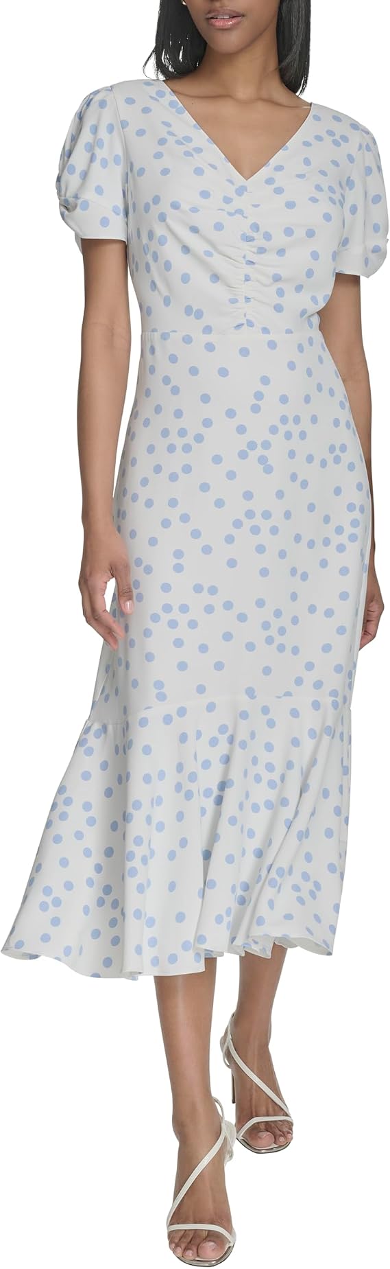 Halston Women's Short Sleeve Center Ruched Printed Dress
