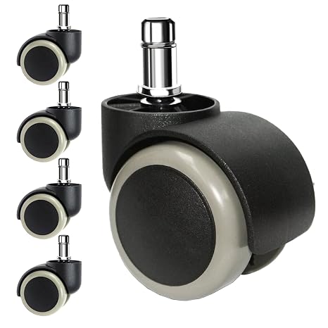 FOH 2 Inch Office Chair Casters Wheels Set Of 5, 10mm Stem, PU Tread