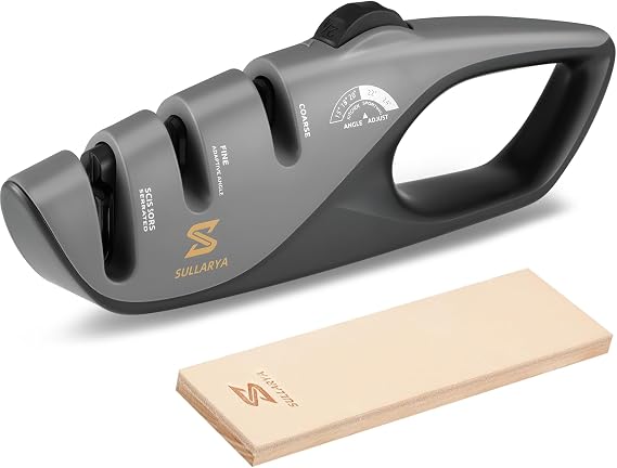 Knife Sharpener, 5 Precision Adjust Kitchen Knife Sharpener with Leather Strop & 3-Stage System to Repair, Restore and Polish Blades