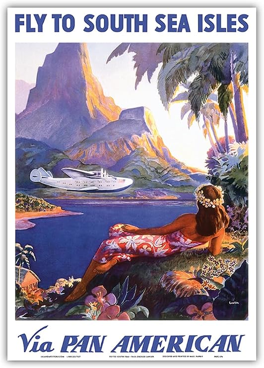 Fly to South Seas Isles via Pan American Airways (PAA) Hawaii Poster Print