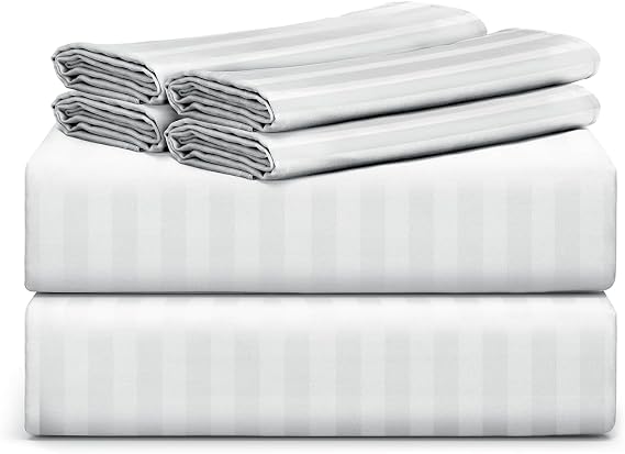 Tafts Jaquard King Sheets Set, Pure 100% Viscose derived from Bamboo Bed Sheets Set, Luxuriously Soft, Silky, Cooling Sheets, Double Stitched, Deep Pockets Up to 18 inches, 7pc Set (Cool White)