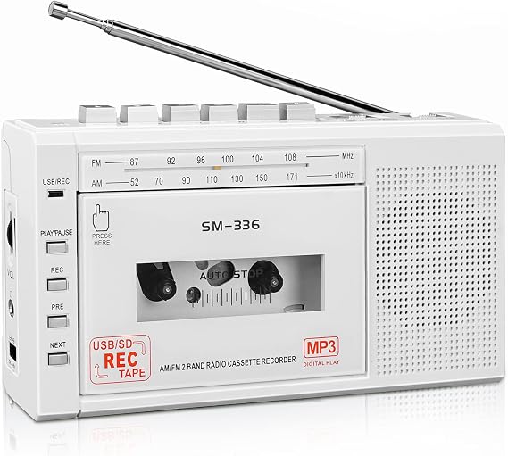 SEMIER Small Cassette Player Recorder, Cassette to Digital Converter via USB or Micro SD Card, Powered by AC or 4 AA Battery, AM FM Radio Tape Recorder with Build-in Speaker and Earphone Jack
