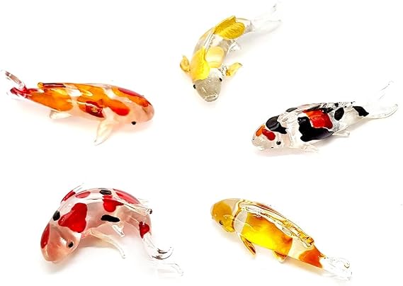 (Bundle of 5) Handmade Carp Fish Koi Fish Family Figurine Art, Cool Stuff, Miniature Aquatic Animals, Home or Garden Decor Gift Ideas - No.1