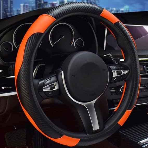 Car Steering Wheel Cover for Suzuki Ertiga 2015-2023, Steering Wheel Covers Protector PU Leather Breathable Anti Slip Interior Accessories,F/Orange