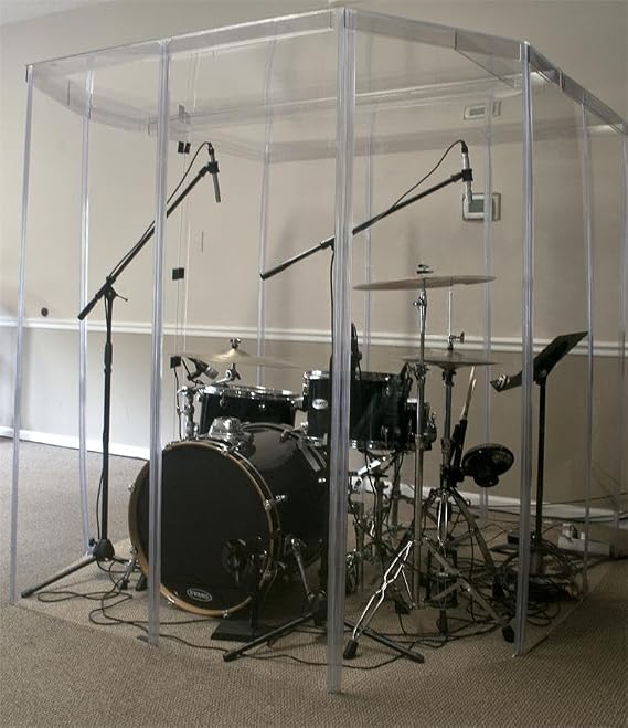 Drum Booth, Sound Room, Drum Shield, 6ft Tall, Crystal Clear Acrylic Sound Proof Panels, Drum Screen, Drum Cage Enclosure w/Plastic Hinges