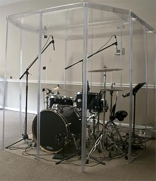 PENNZONI Drum Booth, Sound Room, Drum Shield, 6ft Tall, Crystal Clear Acrylic Sound Proof Panels, Drum Screen, Drum Cage Enclosure w/Plastic Hinges