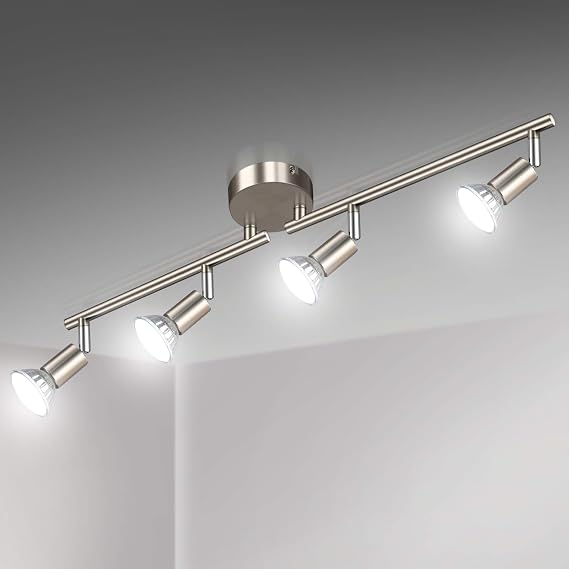 Unicozin LED Ceiling Light Rotatable, 4 Way LED Ceiling Spotlight, Matt Nickel & Swivelling Design, Including 4 X 4W GU10 LED Bulbs (450LM, Cool White 6000K),for Kitchen, Living Room, Bedroom [Energy Class E]