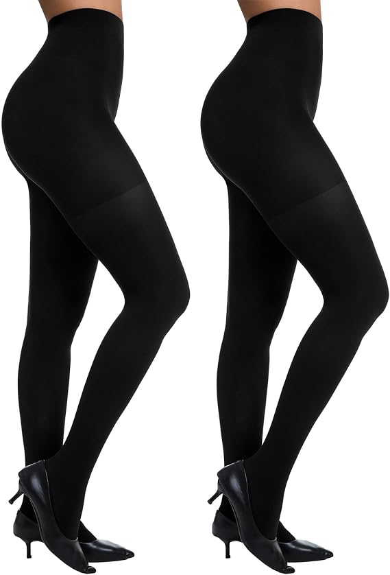 Citystl 2 Pack Black Tights for Women, 60D Opaque Control Top Pantyhose