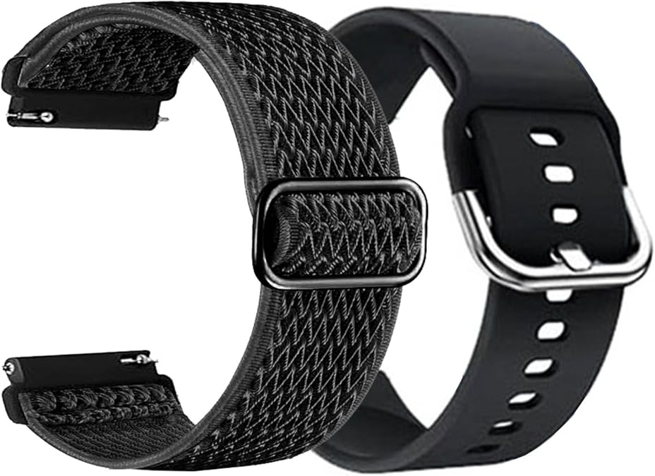 VeryFit IDW13 IDW16 IDW19 IDW20 IDW25 IDW26 IDW28 Smart Watch Bands, 2 Pack Soft Silicone + Stretch Nylon Adjustable Straps Quick Release Replacement Wristbands (2-PACK)