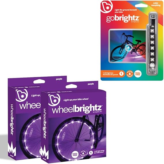 Brightz LED Bike Light Bundle Includes WheelBrightz 2-Pack LED Bike Wheel Lights & GoBrightz LED Bike Frame Light Vibrant, Weather-Resistant Lights for Enhanced Safety & Fun Universal Fit