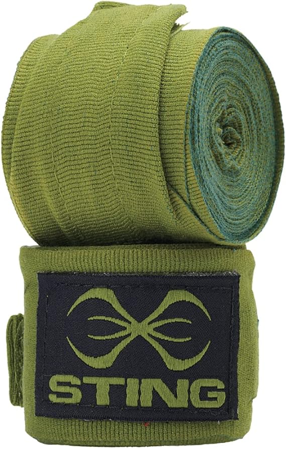 STING Elasticised Hand Wraps, Khaki, 120-Inch | Elastic Fabric Construction with Extended Wrist Coverage | Thumb Loop and Hook and Loop Closure System | Suitable for Boxing MMA and Combat Training