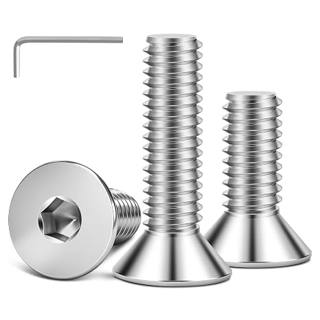 50 PCS 1/4"-20 x 5/8" Flat Head Socket Cap Screws Bolts, Countersunk Allen Bolts, Stainless Steel 304, Full Thread, Bright Finish, Screwdriver Included