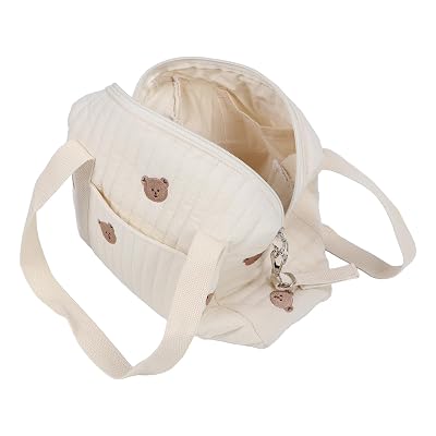 Baby Stroller Storage Bag, Zipper Stroller Storage Bag Stroller Hand Bag Embroidery Reusable Handbag Nappy Bag Stroller Hanging Bag Bear Bag