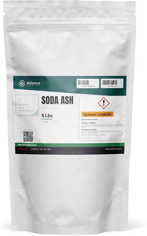 Soda Ash (Sodium Carbonate) - 5 Lb - Soda Ash for Tie Dye, Water Softening, and Industrial Cleaning