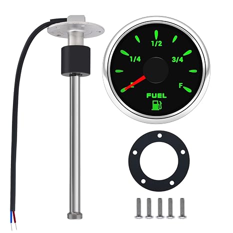 KAOLALI Fuel Gauge Sending Fuel Tank Sending Unit Marine Fuel Sender Stainless Steel (8"(200mm)) and Digital Fuel Water Gauge for Boat Car Truck