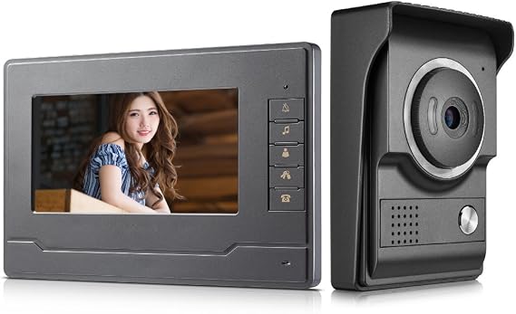 Video Intercom System, Wired 7 Inches Monitor Video doorphone Doorbell System,Video Door Phone HD Camera Kits Support Unlock, Monitoring, Dual-Way Intercom for Villa House Office Apartment