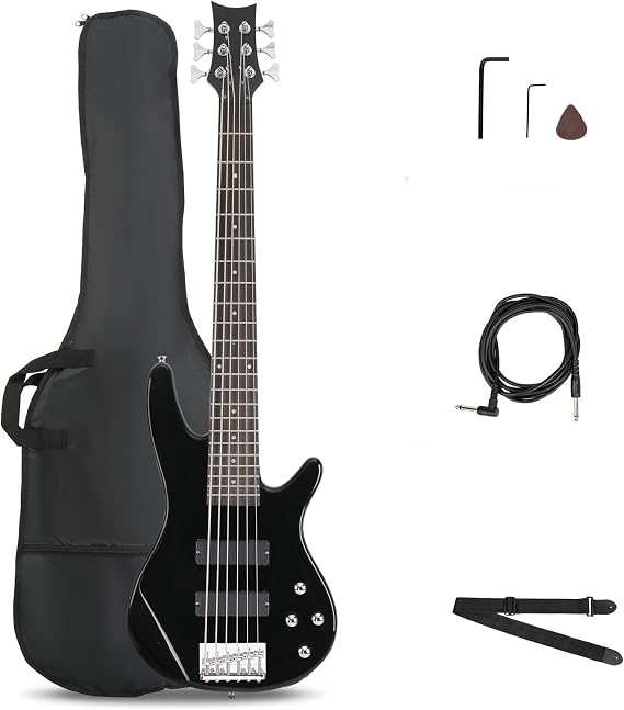 Ktaxon Electric Bass Guitar 6 String Bass Guitar Kit- Classic Black