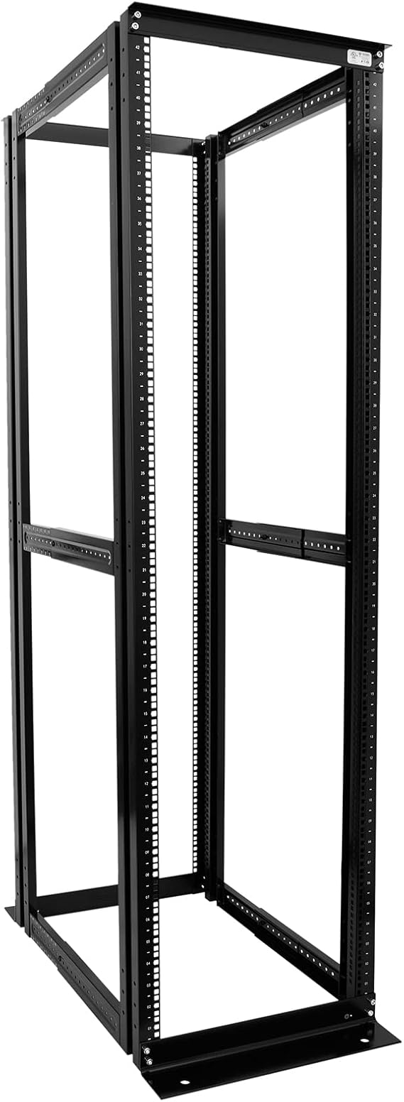 42U 4 Post Open Frame Server Rack Enclosure 19inch Adjustable Depth 3 Fixed Shelf