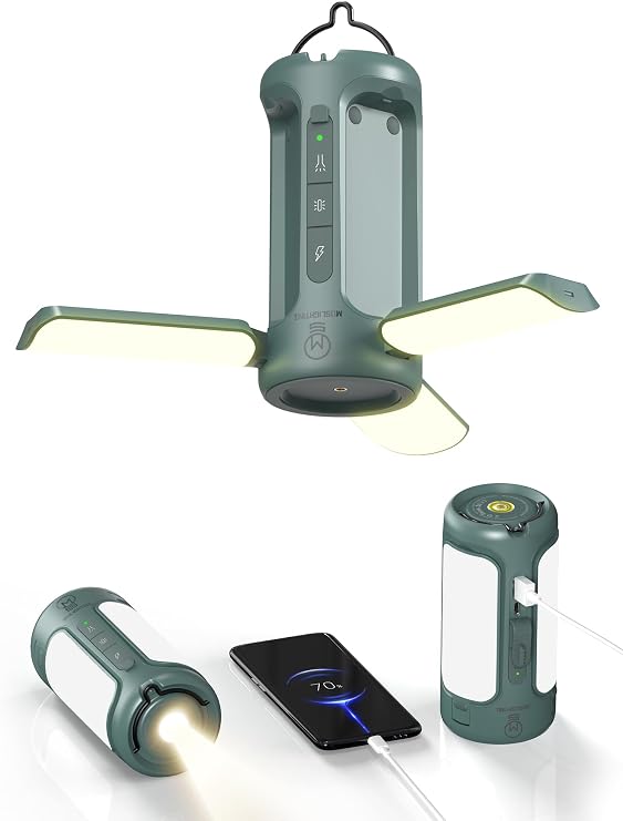 Camping Lantern Rechargeable, 3-in-1 Foldable Tent Light & Flashlight, 1500LM, 10000mAh, IP54 Water Resistant, 1/4" Screw Base, Stepless Dimming, 5 Modes for Camping, Hiking, Power Outages
