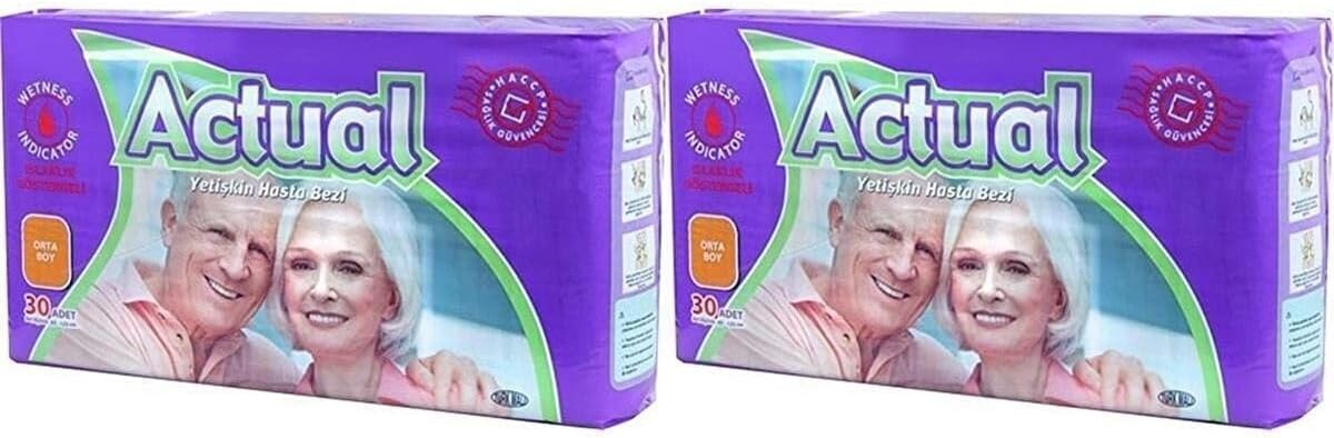 Actual Yetişkin Hasta Bezi Bağlamalı M- Orta Boy 60 Adet (30 * 2 Adet)