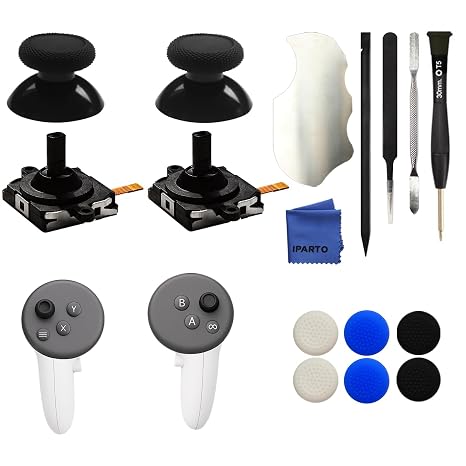 iParto 2 Pack Joystick Replacement for Oculus Quest 3 / Quest 3S Controller Analog ThumbStick with 2 Caps Replacement for Meta Quest 3 / Quest 3S Controller (2 Joysticks + 2 Caps)