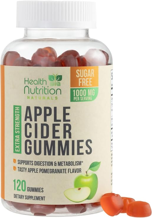 Apple Cider Vinegar Gummies Zero Sugar - Max Strength ACV Gummy Vitamins - Vitamin B12 & The Mother - Metabolism & Energy Support - Vegan Apple Cider Vinegar Gummy Supplement - Non-GMO - 120 Gummies
