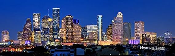 PHOTOSBYJON Houston Skyline UNFRAMED PRINT Poster Photo Night Color City Downtown 11.75 inches x 36 inches Texas Photographic Panorama Picture