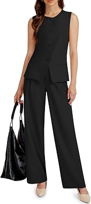 Casly Lamiit Womens 2 Piece Outfit Spring 2026 Sleeveless Suit Vest and Wide Leg Pants Business Casual Travel Blazer Sets