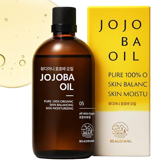 BEAUDIANI Organic Jojoba Oil 100ml (3.38 fl.oz) 100% Pure Natural Golden Oil, Cold Pressed Virgin, Vitamin E Oil, Moisturizer for Skin, Face, Body, Hair, Nail, Israel Origin