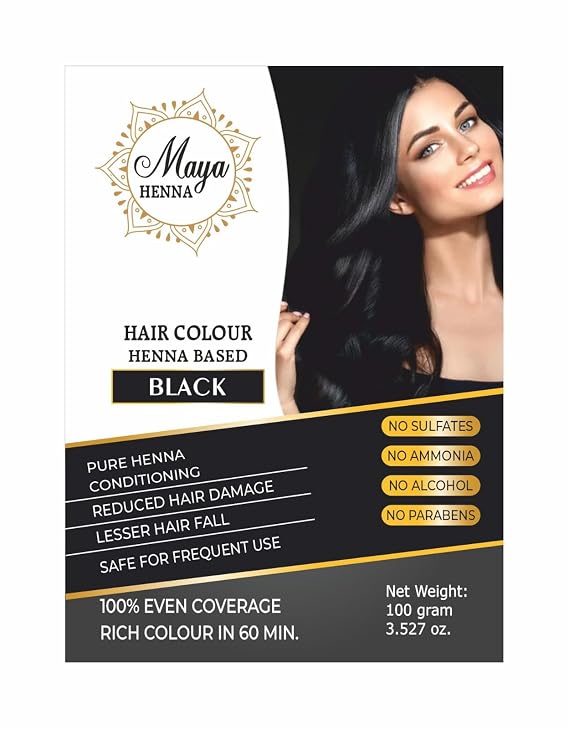 MAYA Henna black 100% Organic Henna Powder Hair Color, Natural Hair Dye for Soft Shiny Hair, Infused with Goodness of Herbs, Covers Grey Hair, 5 Sachets X 20 Gram Each (100 Gram)