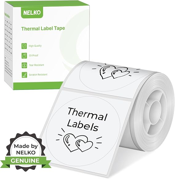 Thermal Labels for Nelko PM220 Label Maker, 1.18"x1.18" (30x30mm) Thermal Sticker Tab, Waterproof, Multi-Purpose Label Tape, 1 Roll of 200 Self-Adhesive Thermal Paper (White)