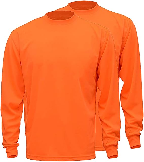 L&M Men's (2 Shirts Per Pack) Hi Vis Long Sleeve T Shirt (Small, Orange)