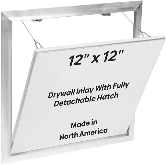 Best 12" x 12" Drywall Inlay Access Panel - Invisa HatchTM Wall and Ceiling Access Door, 5/8" Drywall Insert, Fully Detachable Hatch, Touch Latches, Open Pin Hinge, Aluminum Mill Finish, BA-IVH