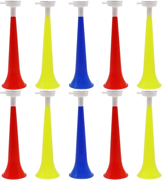 10Pcs Stadium Horn, Loud Plastic Blow Horn & Noise Makers for Sporting Events, Vuvuzela Trumpet for Cheering, Soccer Games, and Party Favors (Random Color)